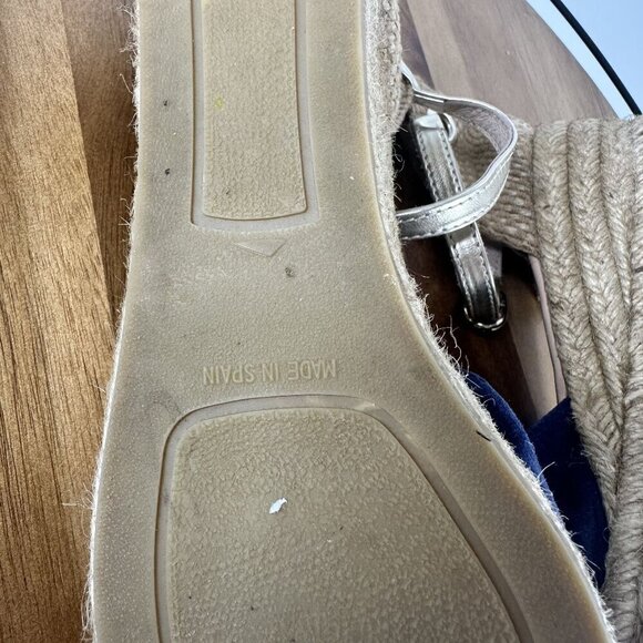 Navy Blue & Beige Juncal Aguirre Espadrille Wedge Sandals With Adjustable Ankle - Picture 9 of 9